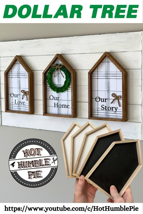 Dollar Tree Wooden Houses, Diy Dishes, Dt Crafts, Dollar Tree Diys, Tree Shadow, Diy Dish, Diy Shadow Box, Wood Houses, Dollar Store Diy Projects