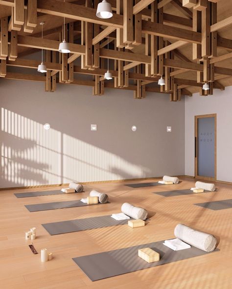 Yoga Center Design, Yoga Studio Interior, Wellness Center Design, Corporate Yoga, Live Work Space, Japanese Joinery, Yoga Studio Design, Interior Architecture Drawing, Yoga Studio Decor