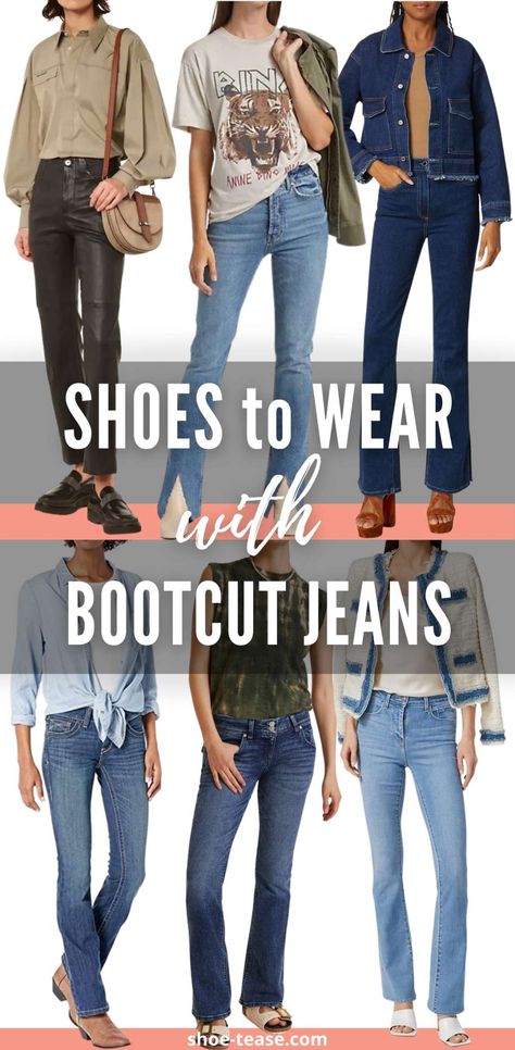 12 Best Shoes to Wear with Bootcut Jeans Outfits for Women in 2024 Shoes To Wear With Bootcut Jeans, Shoes With Flare Jeans, How To Wear Bootcut Jeans, Shoes To Wear With Flare Jeans, Sweater And Jeans Outfit, Bootcut Jeans Outfit, Jeans Pumps, Jeans 2022, Popular Jeans