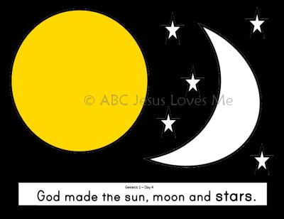 Sun Moon Stars Sun Moon Star Craft Preschool, God Created The Sun Moon And Stars Craft, Day 4 Creation Craft Sun Moon, God Made The Sun Moon And Stars Craft, Craft Sun, Seven Days Of Creation, Bible Class Activities, Gospel Project, Books Coloring Pages