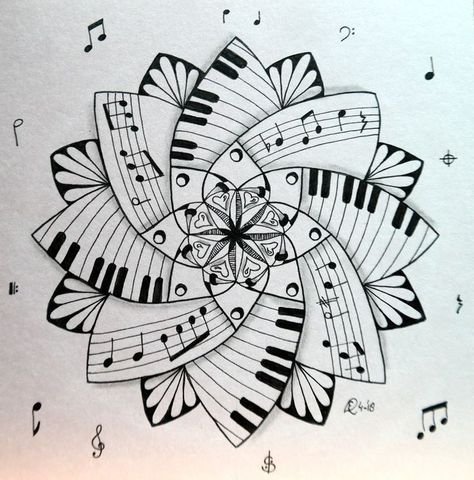 Mandala Musical Art, Mandala Drawing Music, Music Zentangle Art, Music Mandala Art, Doodle Art Music, Music Doodle Art, Music Mandala, Music Notes Drawing, Learn To Play Piano