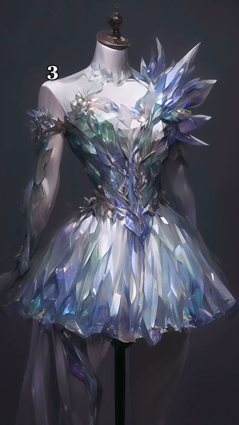 Bird Fashion Design, Lightning Inspired Fashion, Crystal Core Aesthetic Outfit, Celestial Cosplay, Crystal Outfits, Elements Outfit, Rennaissance Dress, Ice Outfit, Crystal Clothes