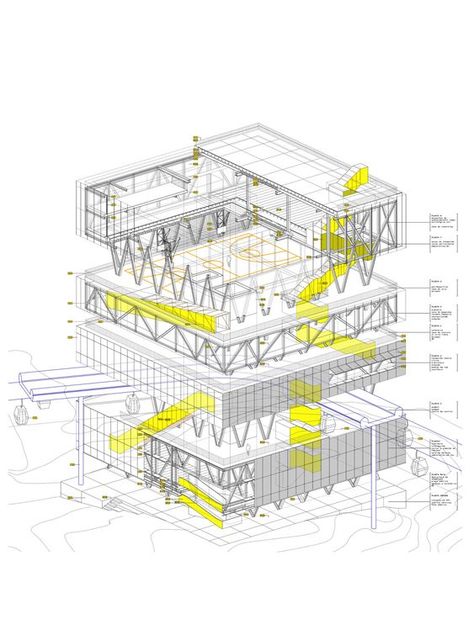 Cable Car Station, Axonometric Drawing, Car Station, Architecture Concept Diagram, Concept Diagram, Architecture Graphics, Civic Center, Structure Architecture, Architectural Drawing