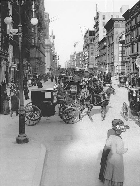 Horse-drawn vehicles in the streets of New York, 1880-1900 1890s New York City, 19th Century New York, 19th Century Photos, Nyc 1800s, 1900s New York, Astoria Hotel, Nyc History, Penn Station, Things Change