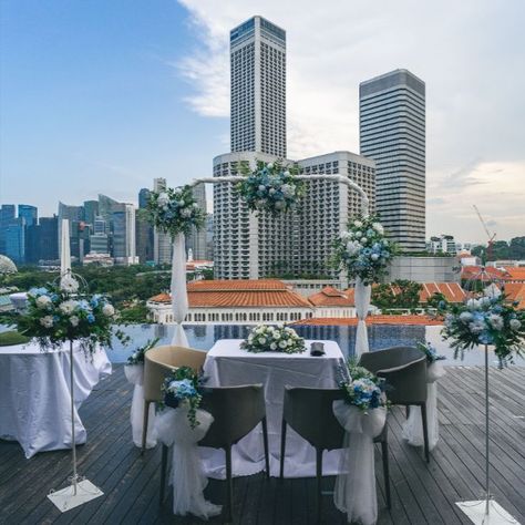 Dreamy blue and white wedding decorations for wedding solemnisation in Singapore Solemnisation Table Decor, Blue And White Wedding Decorations, Decorations For Wedding, Blue Wedding Decorations, White Wedding Decorations, Blue And White Wedding, Blue Wedding, White Wedding, Table Decor