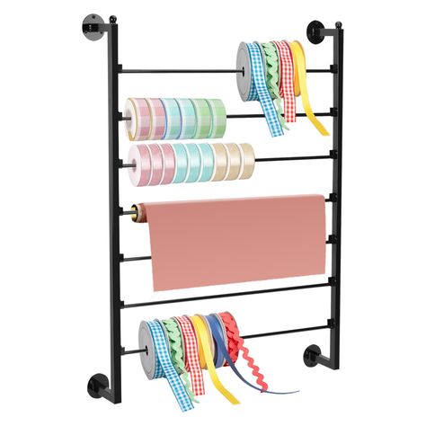 PRICES MAY VARY. Large Capacity:The ribbon storage organizer measures-27.55*35.43*3.93inch.The wall mounted Rack uses space that is not usually used,small footprint but large capacity. Enough space to store and organize ribbons and spools of wire of large sizes.The perfect gift for the crafts lovers, ribbon fanatic or craft workers Easy To Use:No complicated and cumbersome installation required,the ribbon storage organizer is easy to assemble.The installation takes only a few minutes to complete Gift Wrapping Cabinet, Gift Wrapping Closet Organization, How To Organize Ribbon Rolls, Craft Room Organizer Ideas, Wrapping Paper Wall Storage, Gift Wrap Storage Ideas Small Spaces, Small Craft Closet Organization, Basement Craft Area, Wreath Storage Ideas