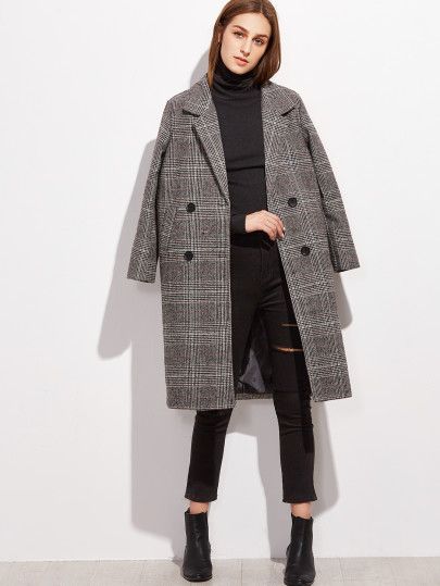 Glen Plaid Double Breasted Coat PLCO DGTU Plaid Trench Coat Outfit, Long Grey Coat Outfit, Checked Coat Outfit, Plaid Coat Outfit, Plaid Coat Women, Double Breasted Coat Women, Coat Outfit Casual, Tartan Coat, Long Winter Coats Women