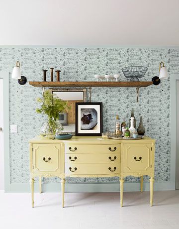 buffet table Yellow Buffet, Cheap Kitchen Makeover, Antique Buffet, Kitchen Diy Makeover, Cheap Kitchen, Buffet Table, Kitchen Makeover, Mellow Yellow, Country Kitchen