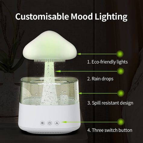 2-in-1 Desk Humidifier Rain Cloud Aromatherapy Essential Oil Zen Diffuser & Raining Cloud Night Light Mushroom Lamp. . Wordwide Shipping! Link In Bio! . #homeessentials #homeappliances #lamp #home #homeneeds #homedecor Desk Fountain, Indoor Water Features, Rain Lights, Humidifier Essential Oils, Rain Cloud, Rain Clouds, Clouds Design, Air Humidifier, Mood Light