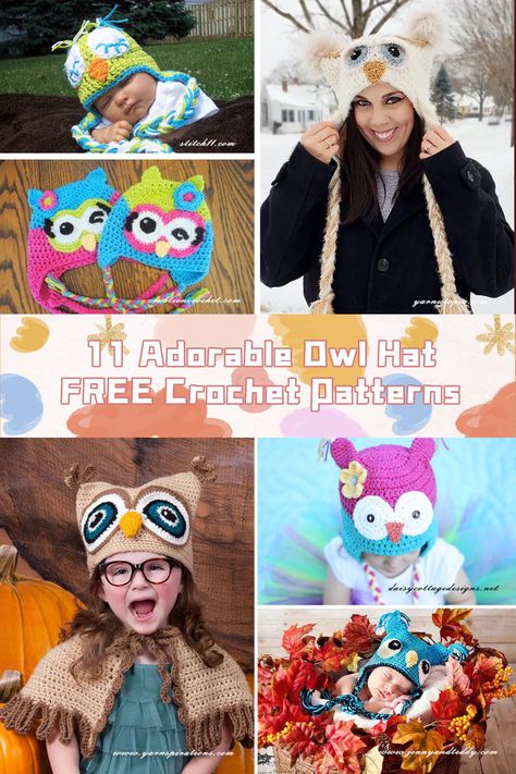 Discover 11 enchanting owl hat crochet patterns, all for free! Get your hooks ready! #CrochetFun #DIY Owl Hat Crochet, Hat Crochet Patterns, Crochet Owl Hat, Owl Hat, Crochet Owl, Crochet Hats Free Pattern, Hat Crochet, Crochet Hat Pattern, Free Crochet Patterns