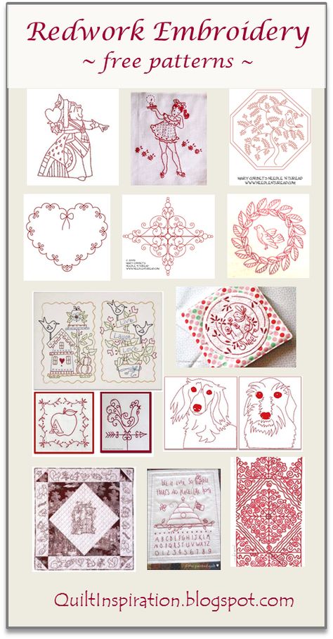 Redwork Embroidery Patterns, Redwork Patterns, Craft Things, Quilting Room, Redwork Embroidery, Red Thread, Folk Embroidery, Needle Point, Embroidery Patterns Free