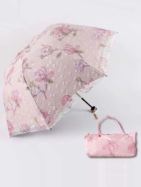 Uv Protection Umbrella, Sun Parasol, Lace Pocket, Rain Hat, Pink Plant, Cottagecore Style, Sun Umbrella, Camping Bag, Rain Gear