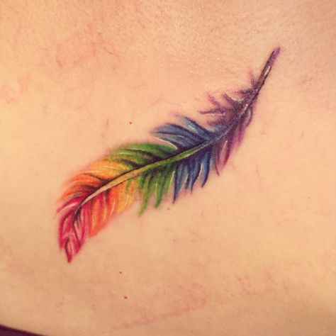 Rainbow feather tattoo #equality #lgbt #lovecantwait #marriageequality #pride Rainbow Tattoos Pride, Feather Tattoo Arm, Lgbt Tattoo, Rainbow Feather, Pride Tattoo, Rainbow Tattoos, Feather Tattoo Design, Shape Tattoo, Detailed Tattoo