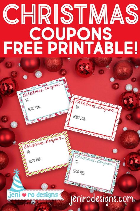 Christmas coupon printables just added to the FREE printable library at jeni ro designs. Sign up, Download, print, write your gift and give!! Holiday Art Prints, Christmas Coupons, Printable Water Bottle Labels, Teacher Appreciation Printables, Free Edit, Free Printable Coupons, Personalized Party Decor, Printable Party Decorations, Birthday Party Printables