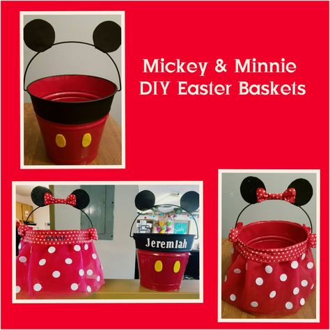 DIY Easter Baskets MICKEY & MINNIE, red bucket with tulle skirt. Diy Easter Baskets, Fluffy Bunnies, Fluffy Bunny, Easter Basket Diy, Diy Skirt, Easter Projects, Diy Easter, Mickey Minnie, Easter Diy