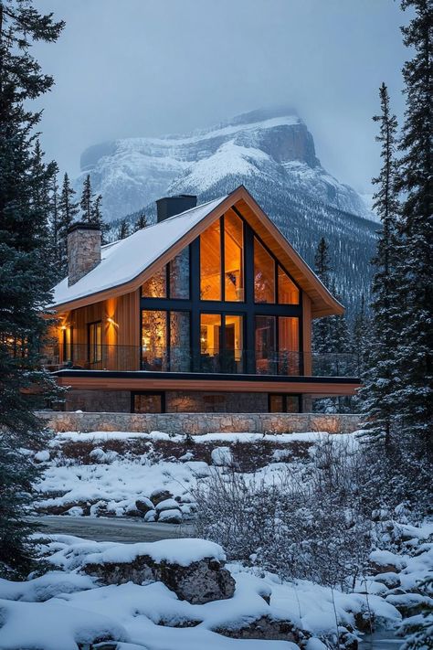 A-frame cabin with large windows by snowy mountains. Get ready to transform your winter cabin weekend into a cozy, snow-covered adventure filled with inspiration, creative ideas, and tips to keep Jack Frost entertained outside. Colorado Cabin, Cozy Snow, Cabin Weekend, Different Types Of Houses, Log Houses, Colorado Cabins, Container Cabin, Frame Cabin, Cabin Vacation