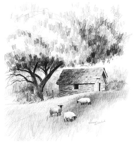 Landscape drawing tutorial | Mark Willenbrink, ArtistsNetwork.com Pencil Sketches Landscape, Landscape Drawing Tutorial, Landscape Pencil Drawings, Pencil Drawing Tutorials, Drawing Lesson, Landscape Sketch, Caran D'ache, 흑백 그림, Charcoal Art