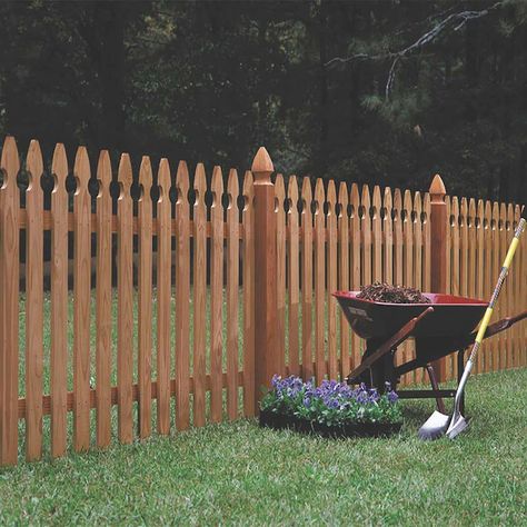 3.5-ft x 8-ft Cedar Gothic Spaced Picket Fence Panel in the Wood Fence Panels department at Lowes.com Gothic Fence, Wood Picket Fence, Picket Fence Panels, Wood Fencing, Fence Picket, Fence Wood, French Gothic, Fence Planters, Fence Pickets