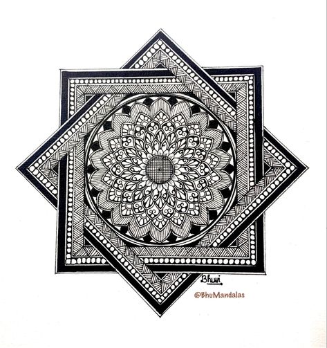 Mandala Art Geometric Designs Art Creative, Square Mandala Design, Kalighat Paintings, Mandala Shapes, Diary Art, Mandala Sketch, Mandala Book, Emoji Drawings, Mandela Art