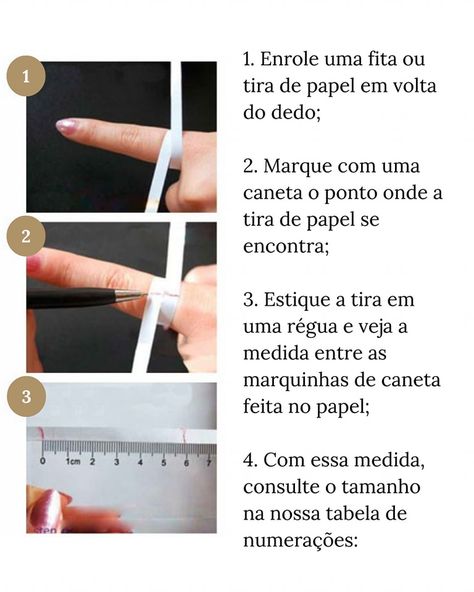 💍 Se você ainda não sabe como descobrir o tamanho do anel ou aliança para o seu dedo, nós te ajudamos! Temos um passo a passo bem simples pra vocês seguirem sem complicação ✨ Os materiais vão ser: ➰ Uma tira de papel ou fita 🖋️ Caneta 📏 Régua Siga os passos das imagens e com o número medidas ache o seu tamanho em nossa tabela ☺️ #aliancasdecasamento #aliancasdenamoro #joias #aneis www.neumondjoias.com.br Collage, Pins, Quick Saves, Instagram