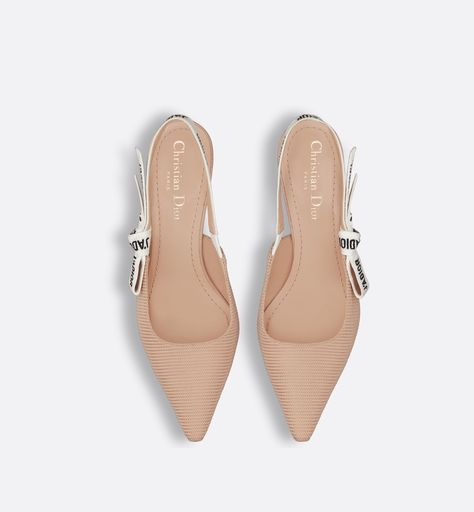 The J'adior Slingback Pump Is A Prime Example Of Dior's Savoir-faire. Crafted In The Christian Dior Italian Ateliers, The Silhouette Is Distinguished By Nude Technical Fabric. The Two-tone Embroidered 'j'adior' Ribbon Is Embellished With A Flat Bow And The 6.5 Cm Comma Heel Offers The Final Elegant Touch.. Dior Atelier, Luxury Slides, Ribbon Flats, Dior Sandals, Dior Star, Icon Shoes, Ballerina Pumps, Dior Book Tote, Mens Travel Bag