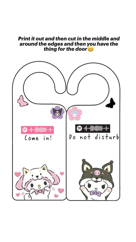 You need to cut it then put it on the door handle Hello Kitty Door Hanger, Hello Kitty Lego, Printable Hello Kitty, Kitty Door, Do Not Disturb Sign, Diy Hello Kitty, File Decoration Ideas, Paper Doll Printable Templates, Diy Hair Accessories Ribbon