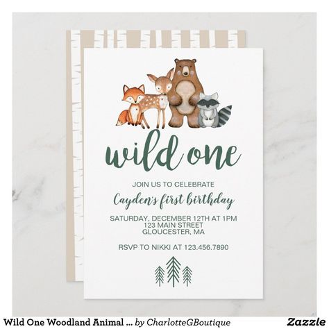 Wild One Woodland Animal First Birthday Invitation Wild And Onederful, Animal First Birthday, Woodland Animal Birthday, Wild One Birthday Invitations, Wild One Birthday Party, Woodland Birthday, First Birthday Themes, Animal Birthday Party, Boy Birthday Invitations