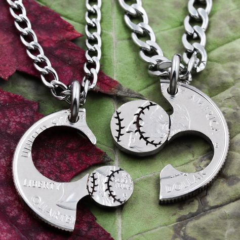 Baseball Anniversary Gifts, Valentines Gift For Boyfriend Baseball, Baseball And Softball Couple, Softball Couples, Softball Wedding, Gf Gifts, Baseball Couples, Best Friends Necklaces, Softball Jewelry