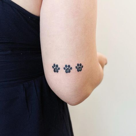 Three Dog Paw Print Tattoo, Dog Tail Tattoo, Three Dog Tattoo, Dog Paw Print Tattoo Ideas, Paw Print Tattoo Ideas, Dog Paw Print Tattoo, Dog Pawprint Tattoo, Dog Print Tattoo, Tribute Tattoos