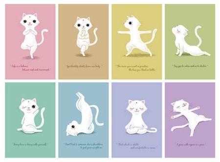 Adorable cards and postcards in the Taiwan based Small x Small shop. Pets Illustration, Yoga Drawing, Yoga Cat, Animal Yoga, Yoga Illustration, Warrior Pose, Animal Illustration Art, Yoga Logo, Cat Yoga