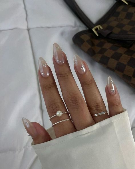 Nail Designs For Brides, Nails With Stones, Glazed Nails, Wedding Nail Designs, Wedding Day Nails, Bridal Nails Designs, Wedding Manicure, Glazed Donut, Popular Nail Designs