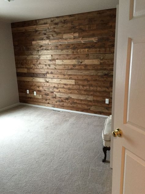 A while back I blogged what I would like our baby's room to look like if Woodland Bedroom, Wooden Accent Wall, Minecraft Decoration, Men Cave, Country Ideas, Hunting Room, Fa Fal, Plank Walls, Rustic Wood Walls