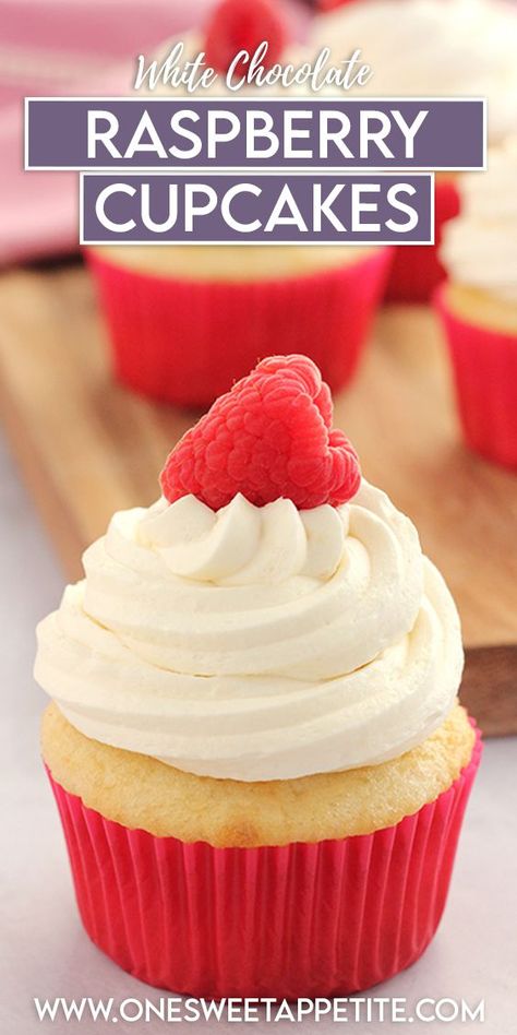 White Chocolate Cupcakes Box Cake Mixes, White Chocolate Cupcake Recipe, Easter Cupcake Flavors, Raspberry Cupcake Filling, White Chocolate Raspberry Cupcakes, Raspberry And White Chocolate Cupcakes, Raspberry Filled Cupcakes, White Cake Cupcakes, Raspberry Cupcake Recipes