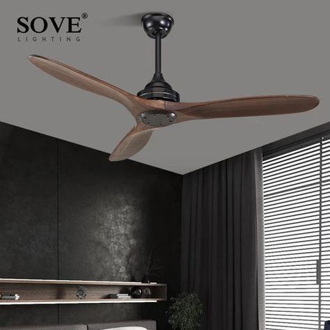 SOVE Black Industrial Vintage Ceiling Fan Wood Without Light Wooden Ceiling Fans Decor Remote Control Ventilador De Teto DC 220v|Ceiling Fans| - AliExpress Ceiling Fan Wood, Ceiling Fan Diy, Vintage Ceiling Fan, Dining Room Ceiling Fan, Wooden Ceiling Fans, Nordic Dining Room, Vintage Ceiling Fans, Wood Ceiling Fans, Attic Fan