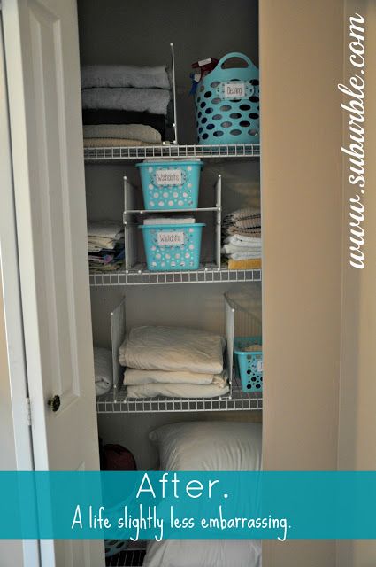 Love this simple, inexpensive linen closet re-do! Organized beautifully! Toddler Closet Organization, Linen Closet Shelves, Closet Shelf Dividers, Cheap Closet, Wire Closet Shelving, Toddler Closet, Linen Closet Storage, Master Closet Organization, Organizing Linens