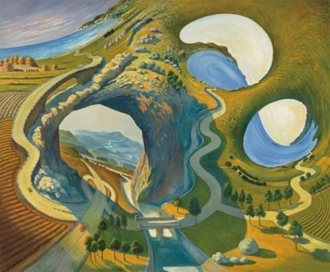 Surrealism Landscape Painting, Trippy Architecture, Surrealist Architecture, Surrealist Landscape, Surrealism Landscape, Obscure Art, Dreamscape Architecture, Surreal Landscape, Funky Art