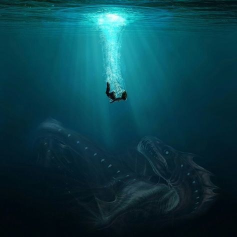 Monsters Artwork, Scary Ocean, Mariana Trench, Ground Water, Underwater Pictures, Spooky Stuff, Water Aesthetic, Underwater Art, Sea Monster