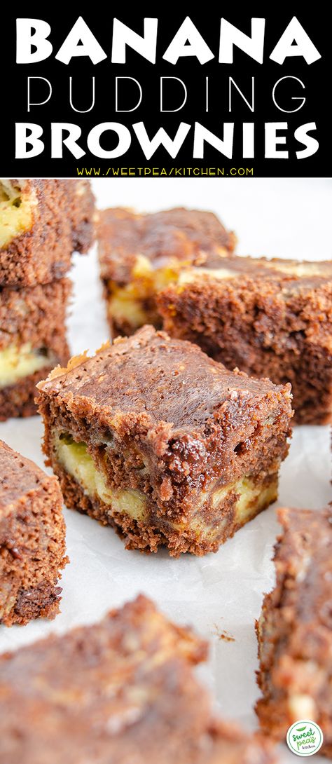 Banana Brownie Cake Recipe, Brownies With Pudding Recipes, Banana Pudding Brownies Recipe, Banana Deserts Recipes, Banana Nut Brownies, Brownie Types, Banana Brownie Recipe, Banana Pudding Brownies, Pudding Brownies