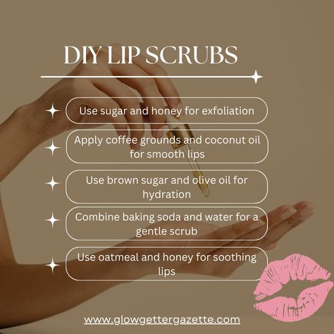 DIY LIP SCRUBS #glowgettergazette #diyskincarerecipes #diys #diylipscrub Diy Lip Scrubs, Sugar Lip Scrub Diy, Diy Lip Scrub, Scrub Diy, Lip Scrub Diy, Diy Skin Care Recipes, Lip Scrubs, Sugar Lip Scrub, Diy Scrub