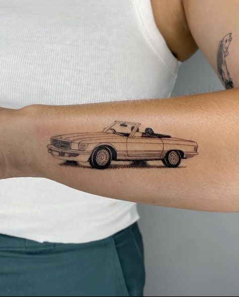 Old Cars Tattoo, Supernatural Car Tattoo, Retro Car Tattoo, Nostalgia Ultra Tattoo, Getaway Car Tattoo, Old Car Tattoo, Classic Car Tattoo, Car Tattoos For Women, Corvette Tattoo