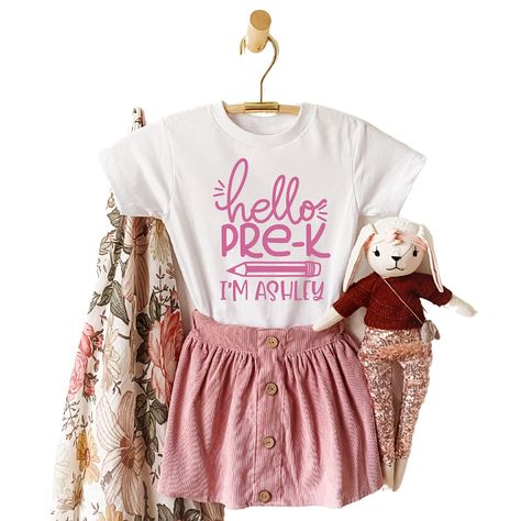 Amazon - Hello Pre-K Back to School Outfits for Girls, Personalized Kindergarten Shirts for Toddler Girl, Cute First day of School Outfit, Second, Third, Fourth, Fifth Grade Clothes for Kids. PCL #backtoschool #cutebacktoschooloutfits #backtoschooloutfits #cutegirlsoutfits #girlsoutfits #commissionablelink Boys School Outfits, Back To School Pictures, Hello Kindergarten, Outfits For Girls, Toddler Tutu, Kindergarten Shirts, First Day Of School Outfit, Cami Set, Clothes For Kids