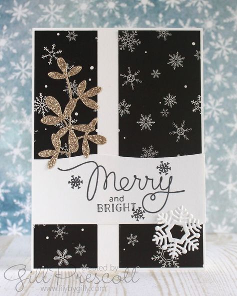 Christmas card in black, white and glitz | Lily-by-Gilly Black Christmas Cards Handmade, Black And White Christmas Cards, Black Christmas Cards, Christmas Landscape, Twitter Design, Scrap Busters, Cake Card, Get Well Gifts, Black Christmas