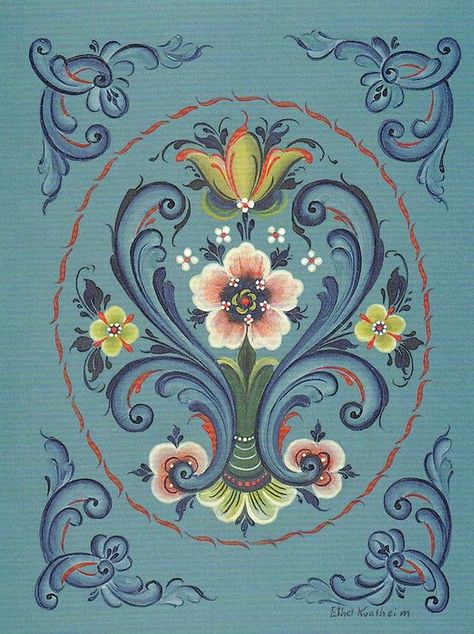 Rosemaling Pattern, Norwegian Rosemaling, Arte Folk, Scandinavian Traditional, Folk Art Flowers, Scandinavian Folk Art, Scandinavian Art, Tole Painting, Russian Art