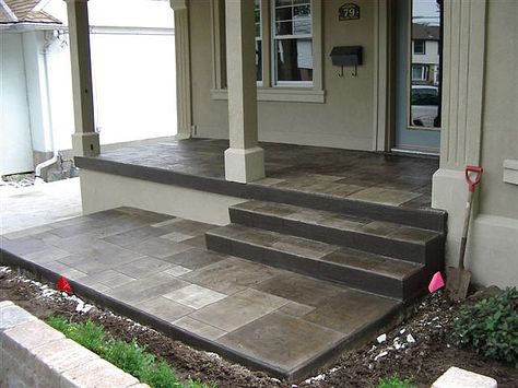 https://flic.kr/p/65e9eU | Slate Porch | Pattern:  Ashlar Slate Base Color:  Light Charcoal Top Coat:  Palomino/Chocolate Stain:  None Stamped Concrete Designs, Stamped Patio, Basement Patio, Concrete Pattern, Concrete Front Porch, Thick Edges, Patio Driveway, Front Stairs, Concrete Repair