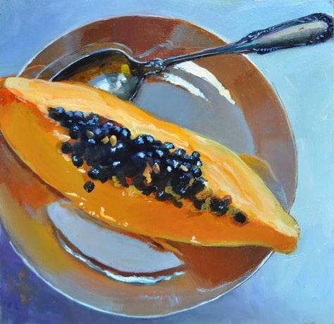 Juicy papaya. Exotic fruit. Still-life painting. Artwork. Oil painting. Still-life papaya. Abstract painting. Fruit painting. Orange fruit. Painting Competition, Still Life Fruit, Exotic Fruit, Online Painting, Artist Websites, Still Life Painting, Papaya, Food Art, Still Life