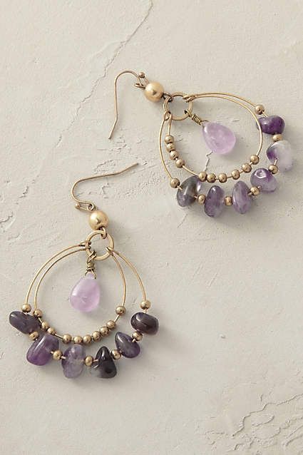 Anthropologie earrings | amethysts Handmade Jewelry Tutorials, Diy Wire Jewelry, Earrings Inspiration, Homemade Jewelry, Handmade Wire Jewelry, Diy Schmuck, Schmuck Design, Jewelry Patterns, Jewelry Projects