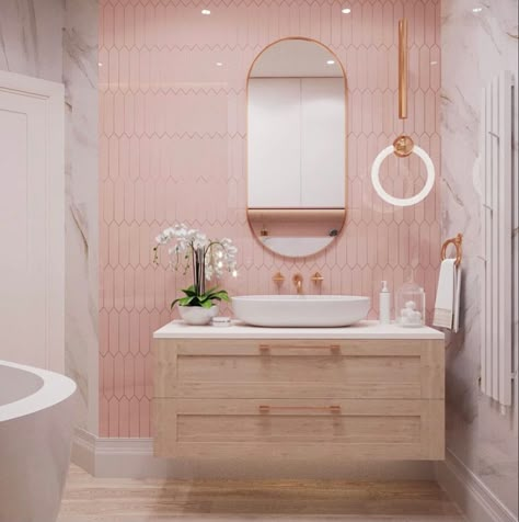 Baby Pink Bathroom, Pink Toilet, Graphic Design Interior, Latest Bathroom, Bathroom Redesign, Bathroom Design Decor, Upstairs Bathrooms, Bathroom Inspiration Decor, Girls Bathroom