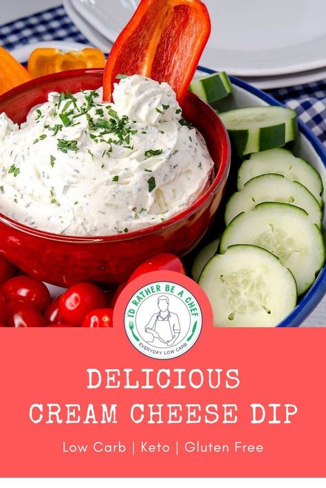 If you're low carb or keto, this is the cream cheese dip recipe for you. With a short preparation time (under 2 minutes), you'll love how long the flavor lasts. Turn your veggies into a cream cheese dip delivery vehicle today. via @idratherbeachef Cream Cheese Dip Keto, Keto Cream Cheese Dip For Veggies, Keto Cream Cheese Recipes Dip, Low Carb Vegetable Dip, Veggie Cream Cheese Dip, Keto Dips With Cream Cheese, Low Carb Dips For Veggies, Low Carb Veggie Dip, Keto Dips For Vegetables