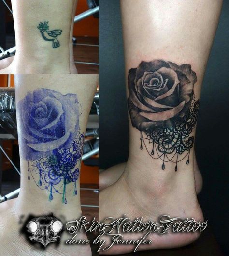 #tattoo done by Jenn Neo #jennneo #skinnationtattoo #penang #malaysia Lace Cover Up Tattoo, Tato Cover, Ankle Tattoo Cover Up, Wrap Around Ankle Tattoos, Tattoo On Ankle, Sleeves Tattoos, Woman Tattoos, Ankle Tattoos For Women, Ankle Tattoos