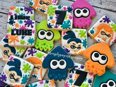 Splatoon Cookies, Splatoon Birthday, Splatoon Memes, Splatoon 3, Decorating Cookies, 6th Birthday Parties, 13th Birthday, 6th Birthday, Bday Ideas